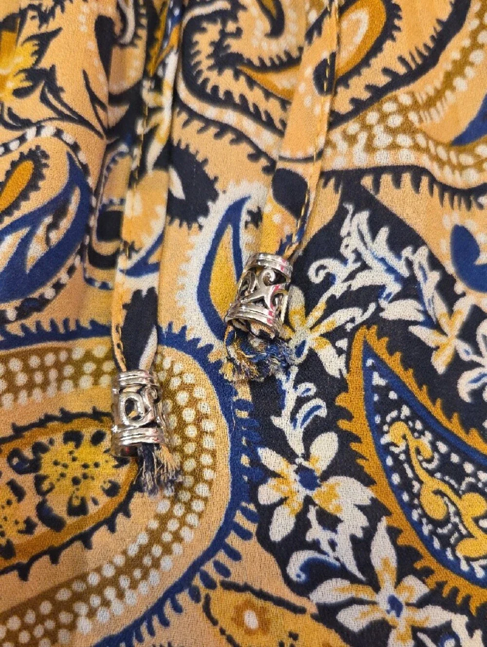 Paisley Peasant Blouse In A Mustard Yellow And Navy Blue